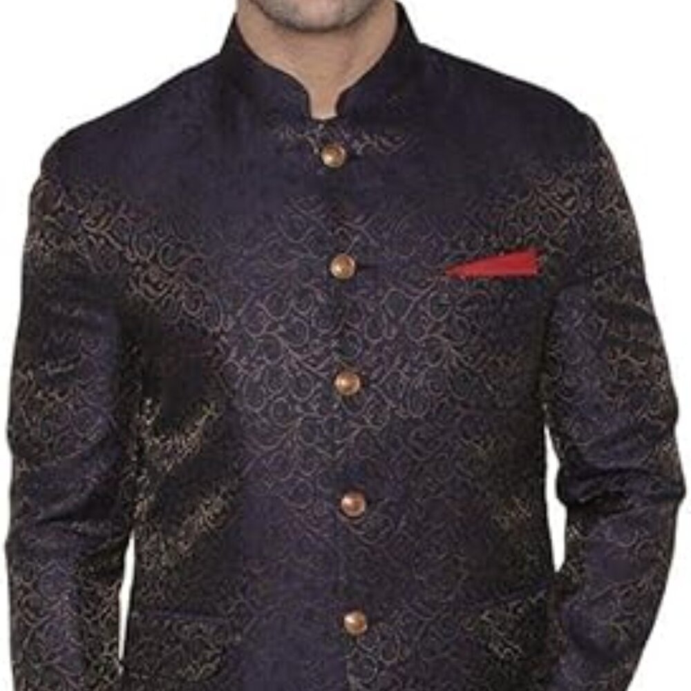 WINTAGE Men's Banarsi Rayon Cotton Indian Jodhpuri Grandad Purple Blazer